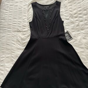 Express Black Sleeveless Mini Dress with Studded V-Detail